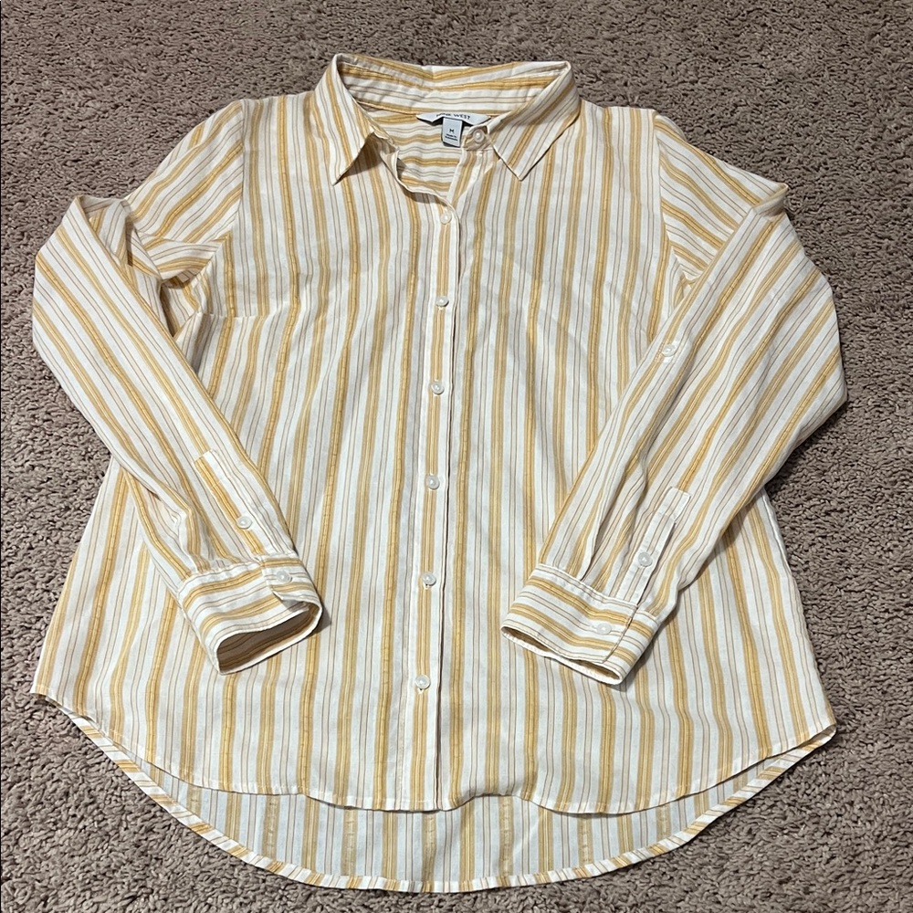 Nine West Yellow and White Striped Blouse